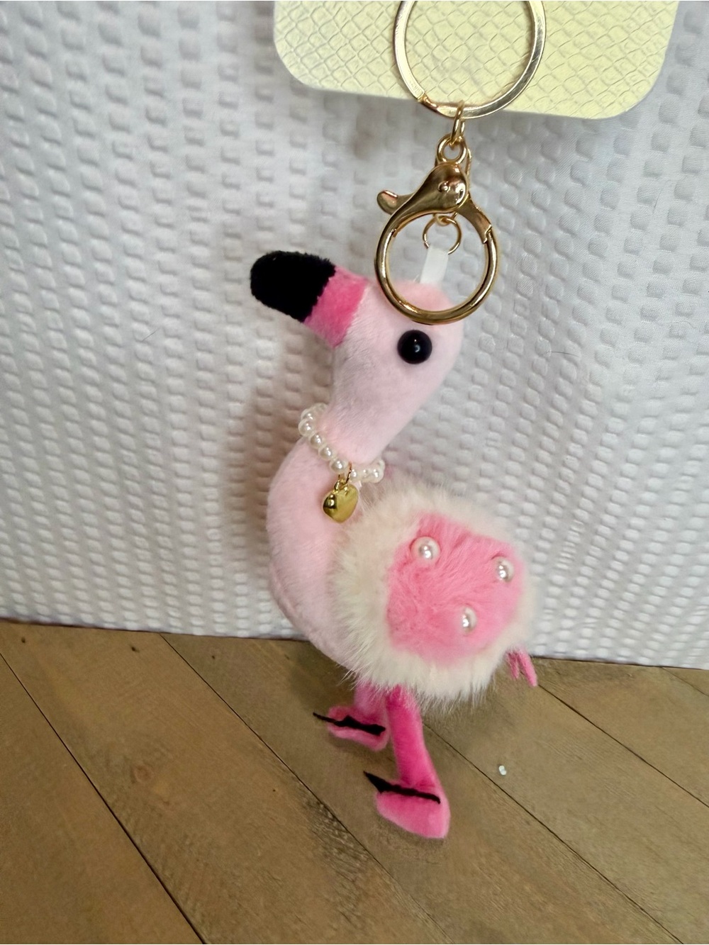 Natasha Plush Flamingo Purse Charm/Keychain with Pearl Accents!!